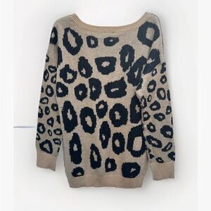 Express Leopard wool blend sweater women L tan animal print pullover warm cozy